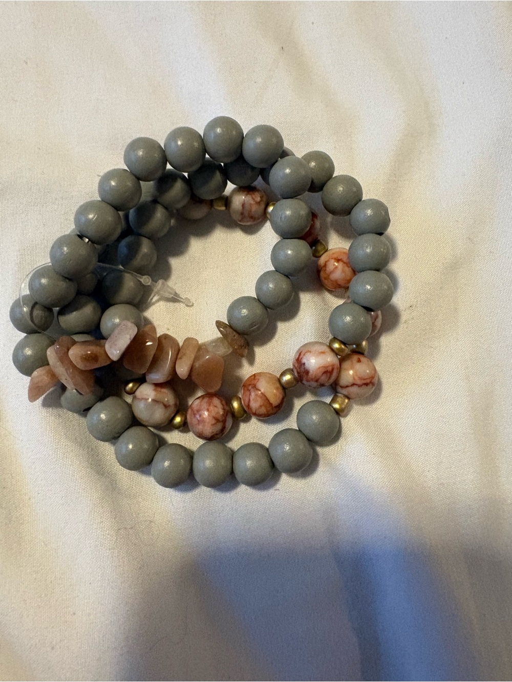 Neutral Gray and Blush Beaded Stretch Bracelet Set